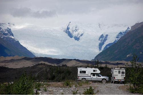 McCarthy Road camping, view of Kennicott Glacier