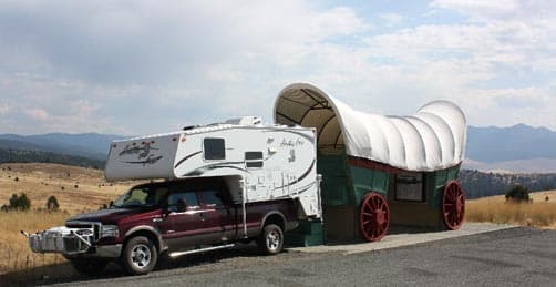 John and Linda, covered wagon