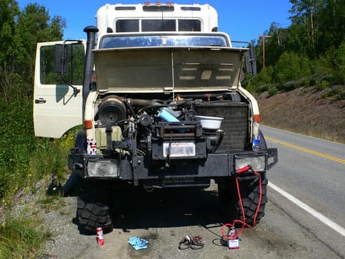 oil pan failure required road-side repair and several days. Near Lake Eklutna, AK