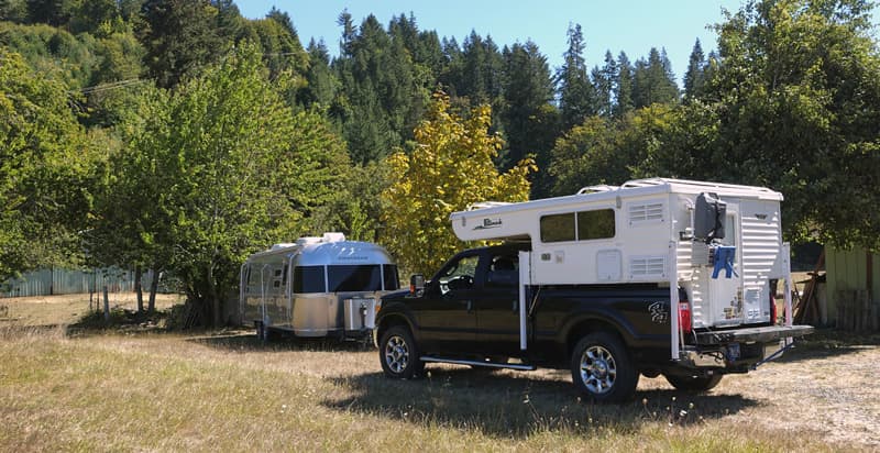 Airstream with Hallmark camper on road trip